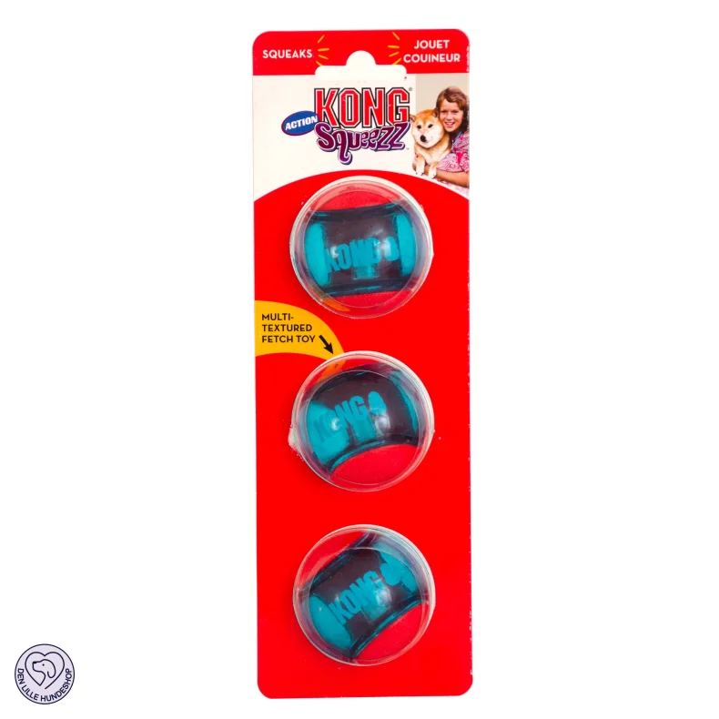 KONG Squeezz Action Ball 3p Flerfarvet small